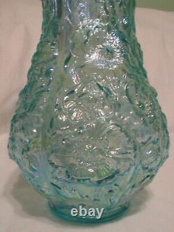 Fenton Aqua/Teal Blue Iridized Poppy Show Carnival Glass Vase