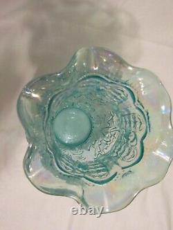 Fenton Aqua/Teal Blue Iridized Poppy Show Carnival Glass Vase