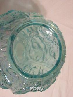 Fenton Aqua/Teal Blue Iridized Poppy Show Carnival Glass Vase