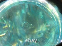 Fenton Aqua/Teal Blue Iridized Poppy Show Carnival Glass Vase