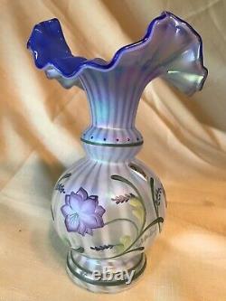 Fenton Art Glass 1999 Messenger Exclusive Hand Painted Blue Harmony Vase