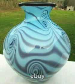 Fenton Art Glass 2004 Dave Fetty OOAK Blue/Violet Pulled Swirl Vase 8Hx7W Rare