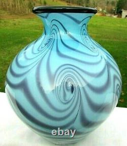 Fenton Art Glass 2004 Dave Fetty OOAK Blue/Violet Pulled Swirl Vase 8Hx7W Rare
