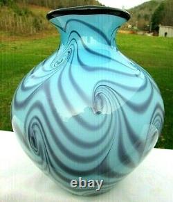 Fenton Art Glass 2004 Dave Fetty OOAK Blue/Violet Pulled Swirl Vase 8Hx7W Rare