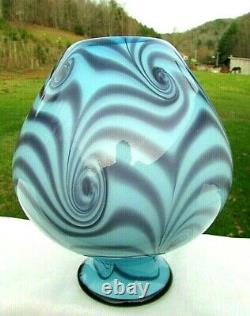 Fenton Art Glass 2004 Dave Fetty OOAK Blue/Violet Pulled Swirl Vase 8Hx7W Rare