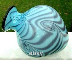 Fenton Art Glass 2004 Dave Fetty OOAK Blue/Violet Pulled Swirl Vase 8Hx7W Rare