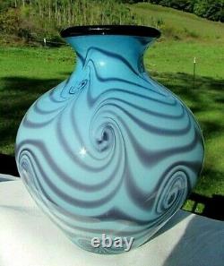 Fenton Art Glass 2004 Dave Fetty OOAK Blue/Violet Pulled Swirl Vase 8Hx7W Rare