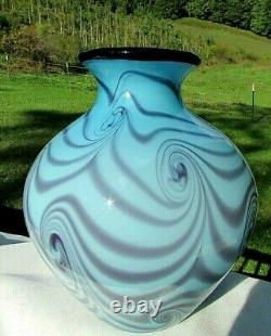 Fenton Art Glass 2004 Dave Fetty OOAK Blue/Violet Pulled Swirl Vase 8Hx7W Rare