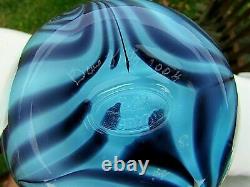 Fenton Art Glass 2004 Dave Fetty OOAK Blue/Violet Pulled Swirl Vase 8Hx7W Rare