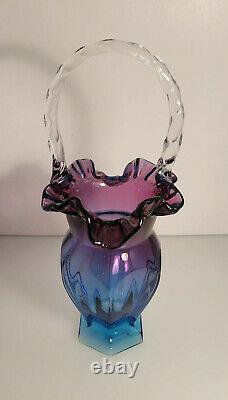 Fenton Art Glass Beautiful Mulberry Blue/Purple Tall Basket Hexagonal Base