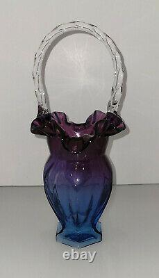 Fenton Art Glass Beautiful Mulberry Blue/Purple Tall Basket Hexagonal Base