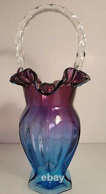 Fenton Art Glass Beautiful Mulberry Blue/Purple Tall Basket Hexagonal Base