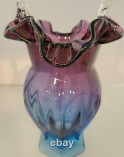 Fenton Art Glass Beautiful Mulberry Blue/Purple Tall Basket Hexagonal Base