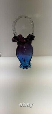 Fenton Art Glass Beautiful Mulberry Blue/Purple Tall Basket Hexagonal Base