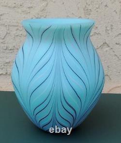 Fenton Art Glass Blue Feather Vase by Robert Barber EXC