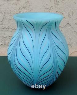 Fenton Art Glass Blue Feather Vase by Robert Barber EXC