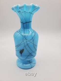 Fenton Art Glass Blue Hanging Hearts Pinch Vase by Robert Barber 1976