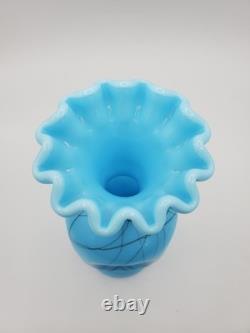 Fenton Art Glass Blue Hanging Hearts Pinch Vase by Robert Barber 1976