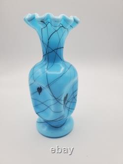 Fenton Art Glass Blue Hanging Hearts Pinch Vase by Robert Barber 1976