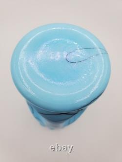 Fenton Art Glass Blue Hanging Hearts Pinch Vase by Robert Barber 1976