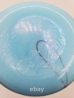 Fenton Art Glass Blue Hanging Hearts Pinch Vase by Robert Barber 1976