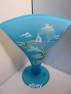 Fenton Art Glass Blue Lagoon Opalescent Fan Vase