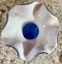 Fenton Art Glass COBALT BLUE OVERLAY VASE Hand Painted & Signed