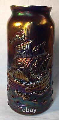 Fenton Art Glass Cobalt Blue Carnival Mayflower Ship Vase