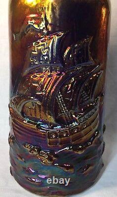 Fenton Art Glass Cobalt Blue Carnival Mayflower Ship Vase