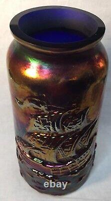 Fenton Art Glass Cobalt Blue Carnival Mayflower Ship Vase