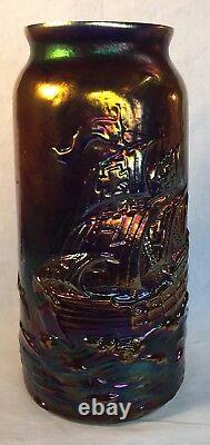 Fenton Art Glass Cobalt Blue Carnival Mayflower Ship Vase