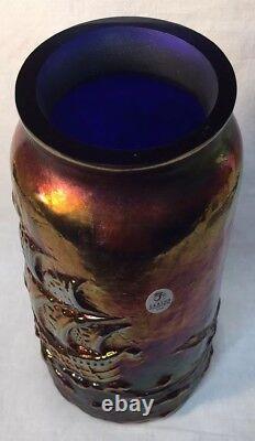 Fenton Art Glass Cobalt Blue Carnival Mayflower Ship Vase
