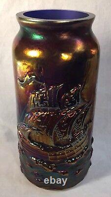 Fenton Art Glass Cobalt Blue Carnival Mayflower Ship Vase