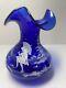 Fenton Art Glass Cobalt Vase 2005 100th Anniv. Piece Mary Gregory Style