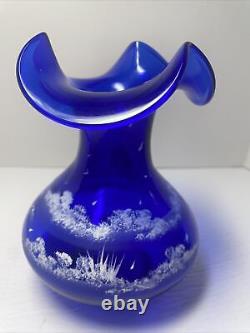 Fenton Art Glass Cobalt Vase 2005 100th Anniv. Piece Mary Gregory Style