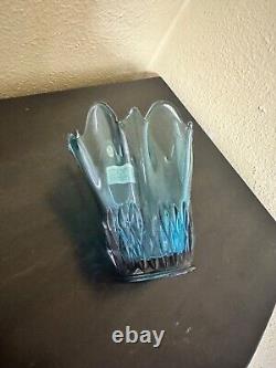 Fenton Art Glass Diamond Design Swung Vase In Indigo Blue
