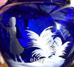 Fenton Art Glass Mary Gregory Cobalt Blue Vase Ruffle 10 Gold Band Hand Painted