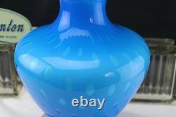 Fenton Art Glass Opaque Blue Overlay Bubble Optic Vase Large Scarce Made 1961-62