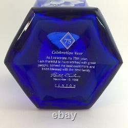 Fenton Art Glass Vase Cobalt Blue HP Morning Glories Signed Bill Fenton 1998