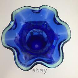 Fenton Art Glass Vase Cobalt Blue HP Morning Glories Signed Bill Fenton 1998