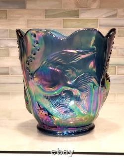 Fenton Atlantis Iridescent Smokey Blue Carnival Glass Vase Fenton Atlantis Iridescent Smokey Blue Carnival Glass Vase