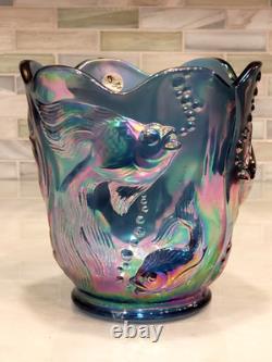 Fenton Atlantis Iridescent Smokey Blue Carnival Glass Vase