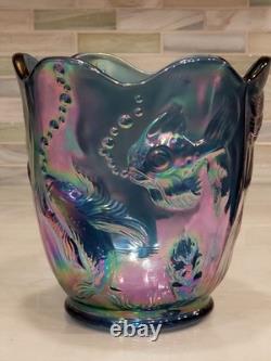 Fenton Atlantis Iridescent Smokey Blue Carnival Glass Vase