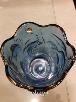 Fenton Atlantis Iridescent Smokey Blue Carnival Glass Vase