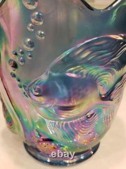Fenton Atlantis Iridescent Smokey Blue Carnival Glass Vase