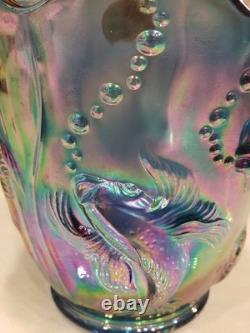 Fenton Atlantis Iridescent Smokey Blue Carnival Glass Vase