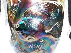 Fenton Atlantis Koi Fish Vase Carnival Glass Iridized Blue /plum /amethyst Multi