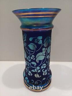 Fenton BLUE FAVRENE At Woodlands Edge Don Fenton Memorial Centennial Vase MINT