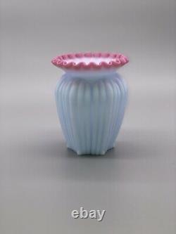 Fenton Blue Burmese Satin Ribbed Vase 1984 Rare