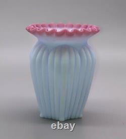 Fenton Blue Burmese Satin Ribbed Vase 1984 Rare